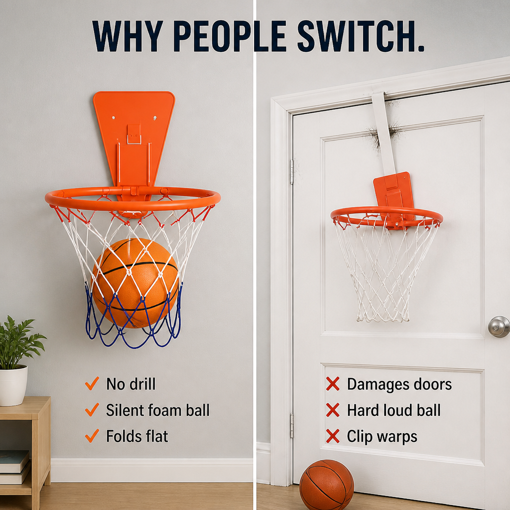 Canestro da basket silenzioso per interni – installazione senza forare