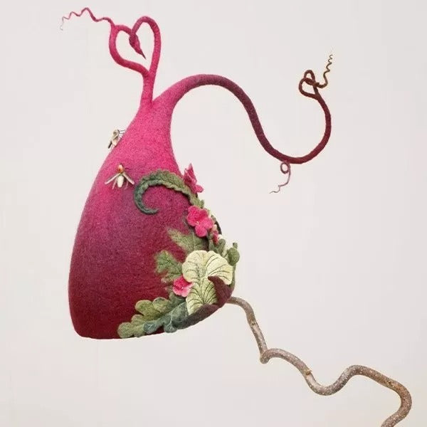 Cappello da strega fatto a mano in feltro di lana merino con punta arricciata, 5 design decorati, vestibilità regolabile