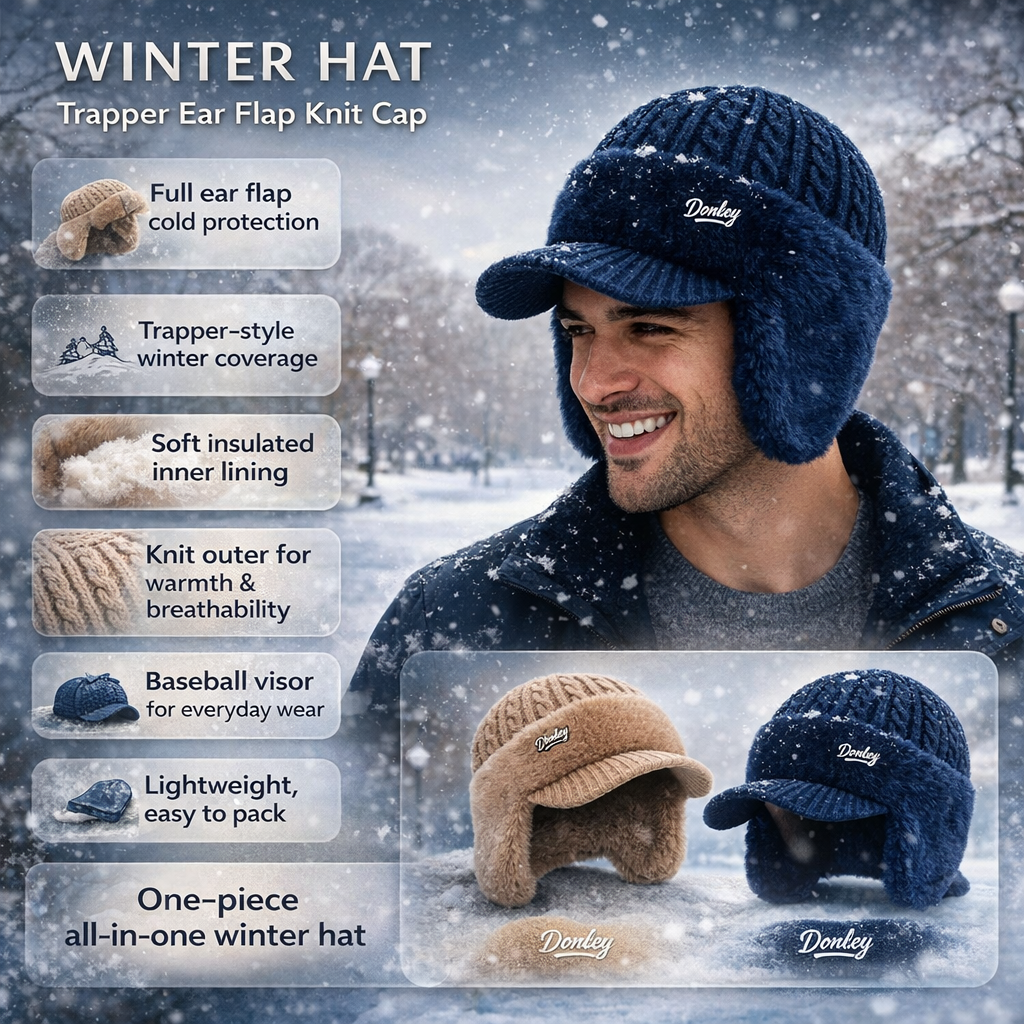 Cappello Invernale Trapper con Paraorecchie a Maglia