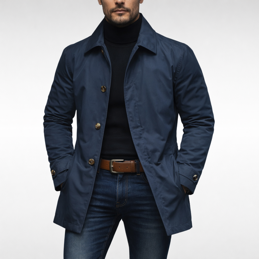 Cappotto da uomo a lunghezza media con abbottonatura frontale e collo classico