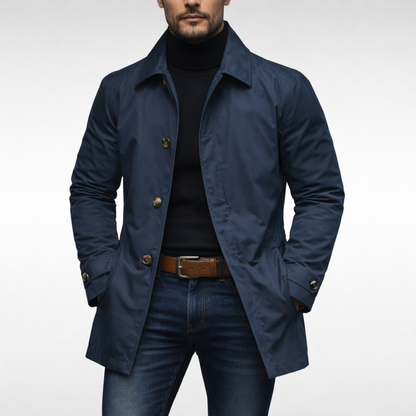 Cappotto da uomo a lunghezza media con abbottonatura frontale e collo classico
