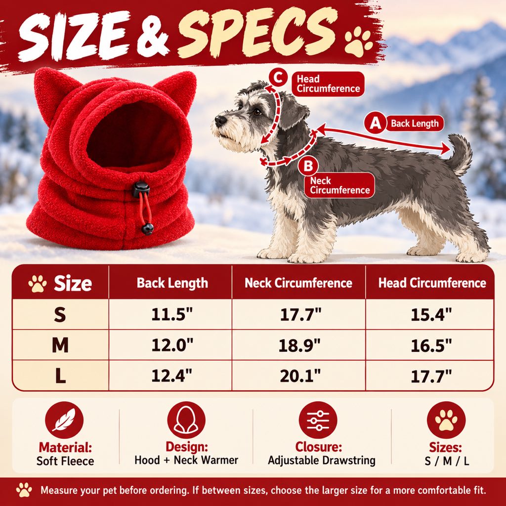 Cappuccio invernale in pile per cani e gatti – copri orecchie e collo caldi per passeggiate al freddo
