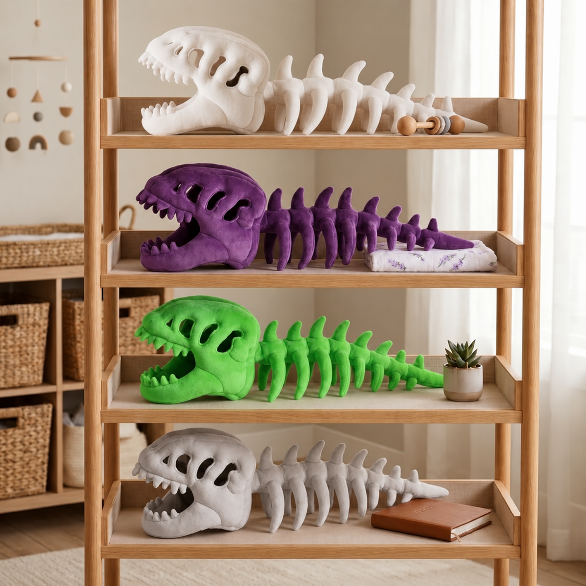 Cappuccio peluche teschio di dinosauro per bambini con spina dorsale scheletro