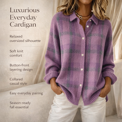Cardigan oversize casual da donna con maniche lunghe e bottoni