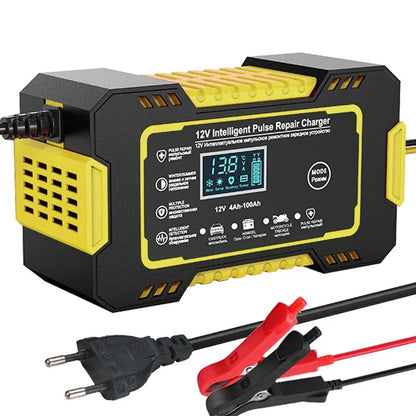 Caricabatterie intelligente 12V 6A con riparazione a impulsi e display LCD per batterie auto e moto
