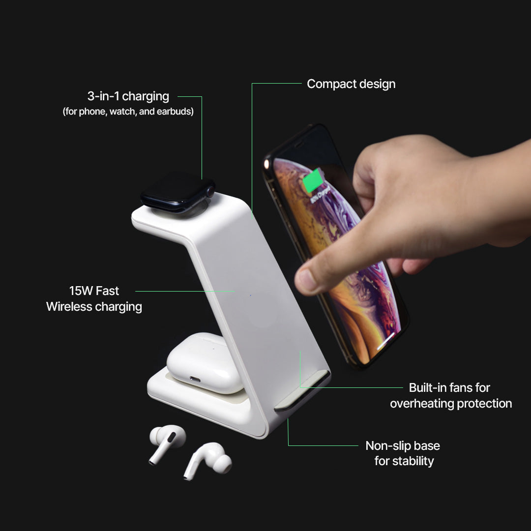 Caricatore wireless veloce con supporto multi-dispositivo