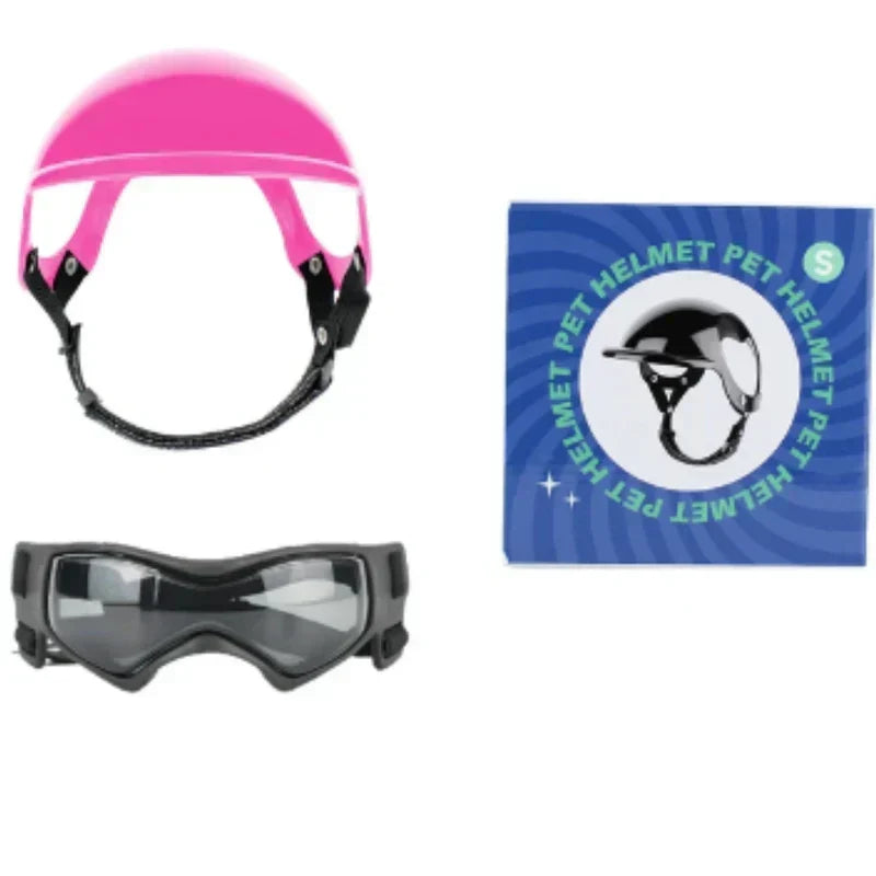 Casco per cani con occhialini protettivi