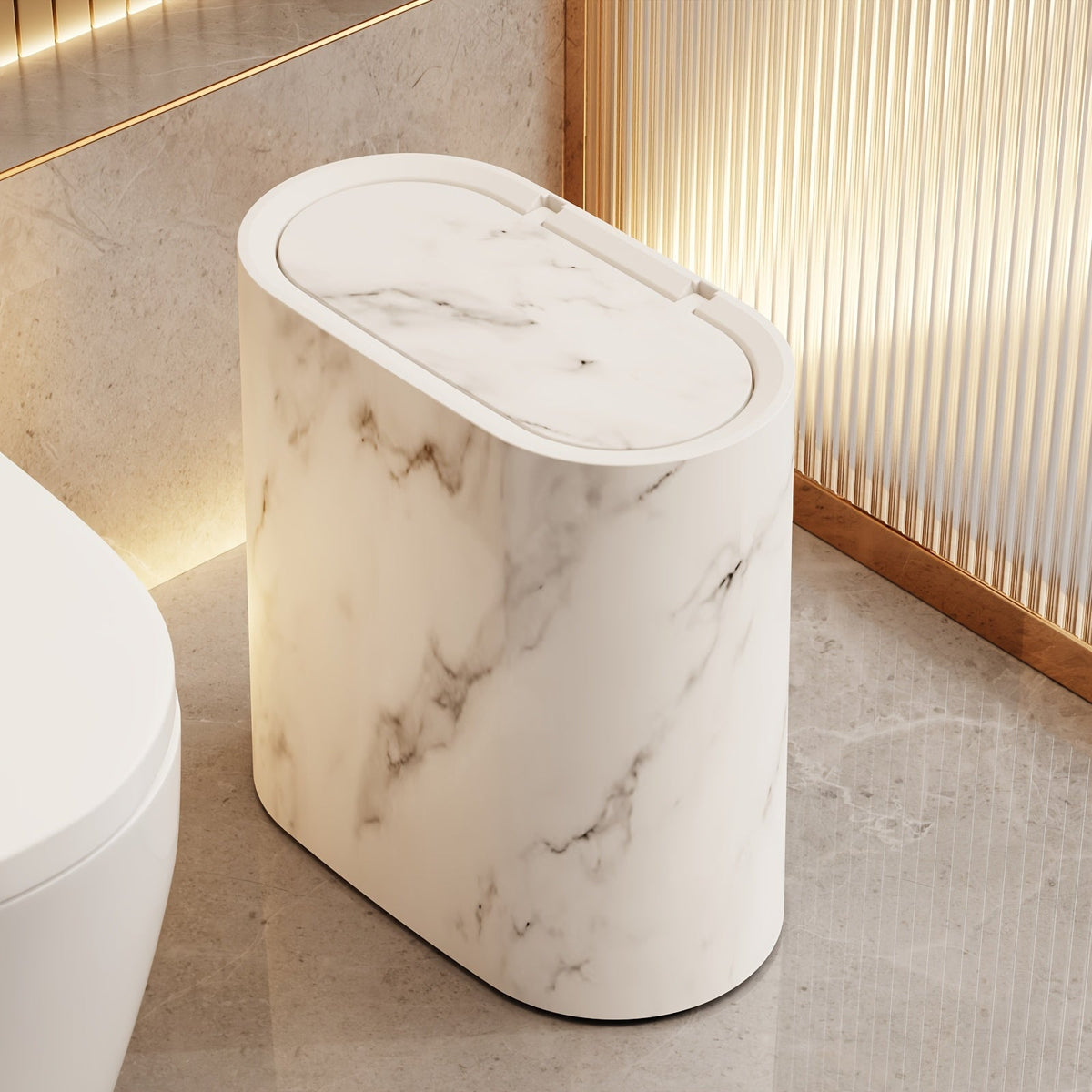 Cestino Effetto Marmo con Coperchio per Bagno e Cucina