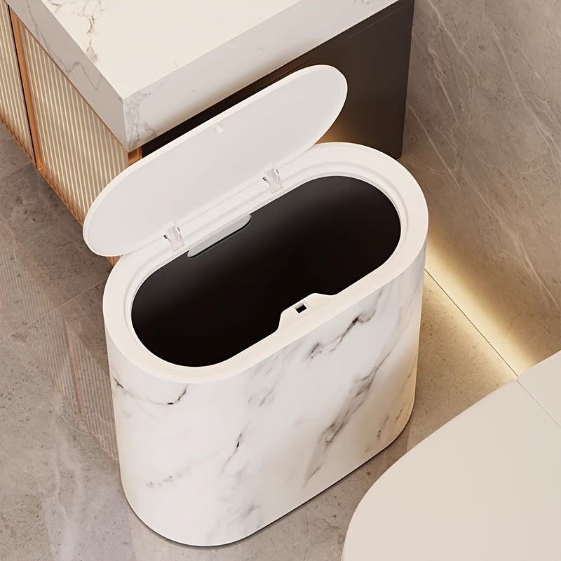 Cestino Effetto Marmo con Coperchio per Bagno e Cucina