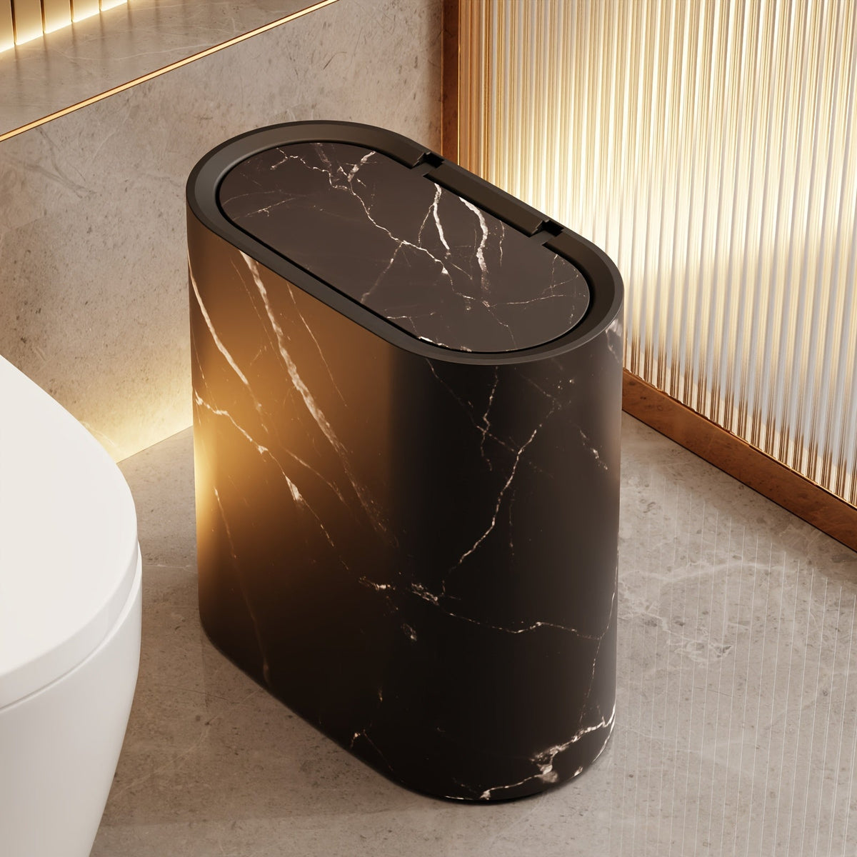 Cestino Effetto Marmo con Coperchio per Bagno e Cucina