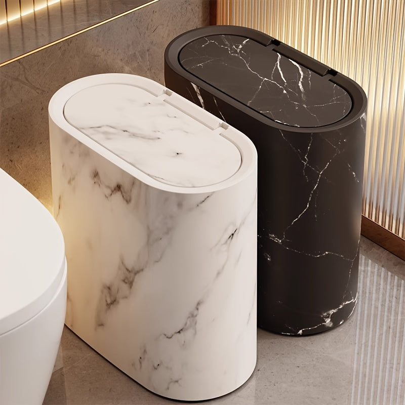 Cestino Effetto Marmo con Coperchio per Bagno e Cucina