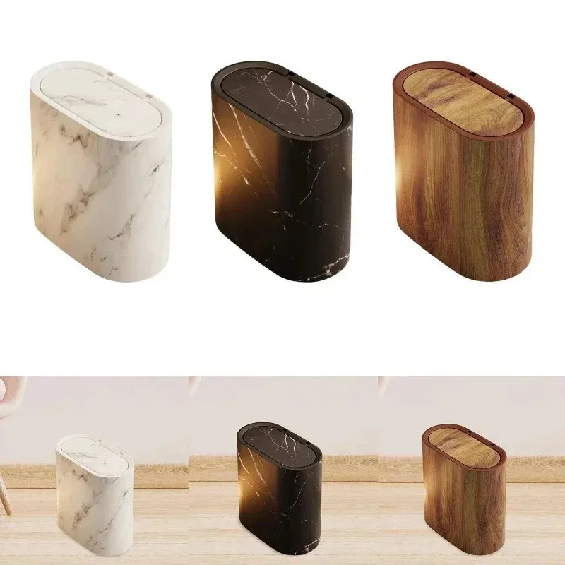 Cestino nordico effetto marmo con coperchio a pressione
