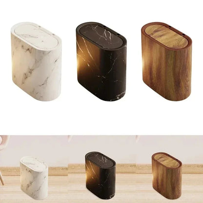 Cestino nordico effetto marmo con coperchio a pressione