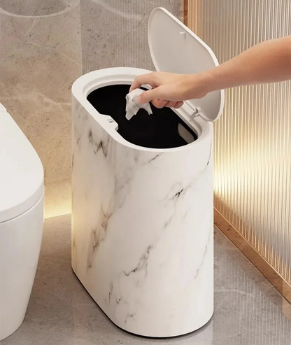 Cestino nordico effetto marmo con coperchio a pressione