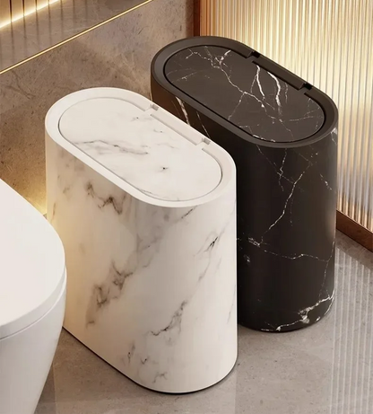 Cestino nordico effetto marmo con coperchio a pressione