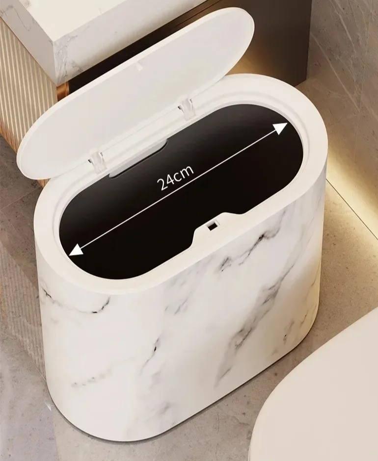 Cestino nordico effetto marmo con coperchio a pressione