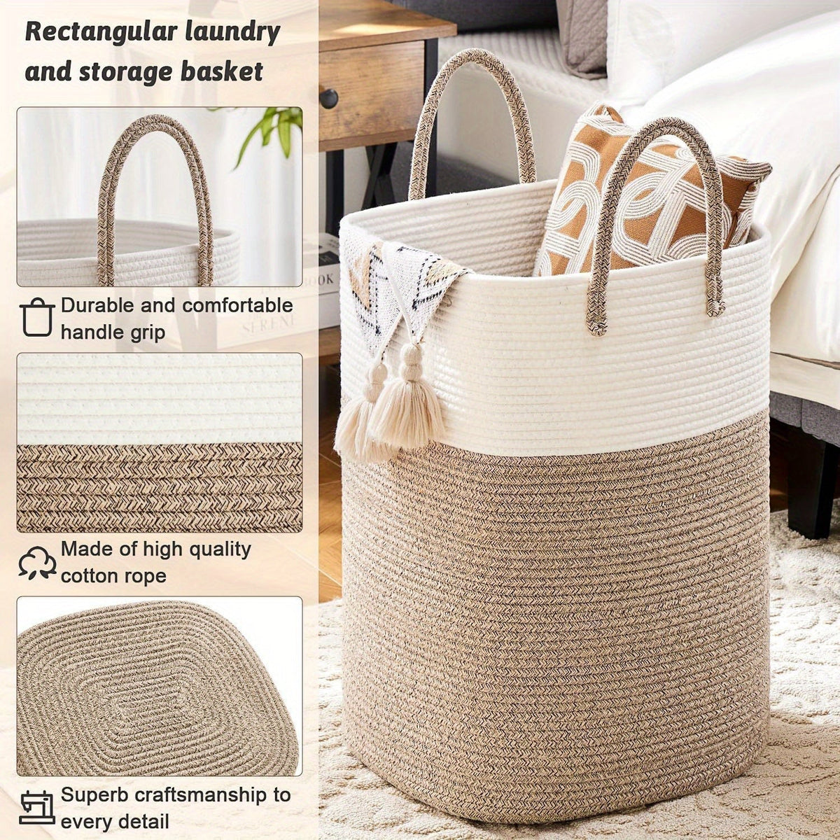 Cesto Portabiancheria Intrecciato Extra Large - Spazio per Tutte le Tue Cose, Resistente e Pratico