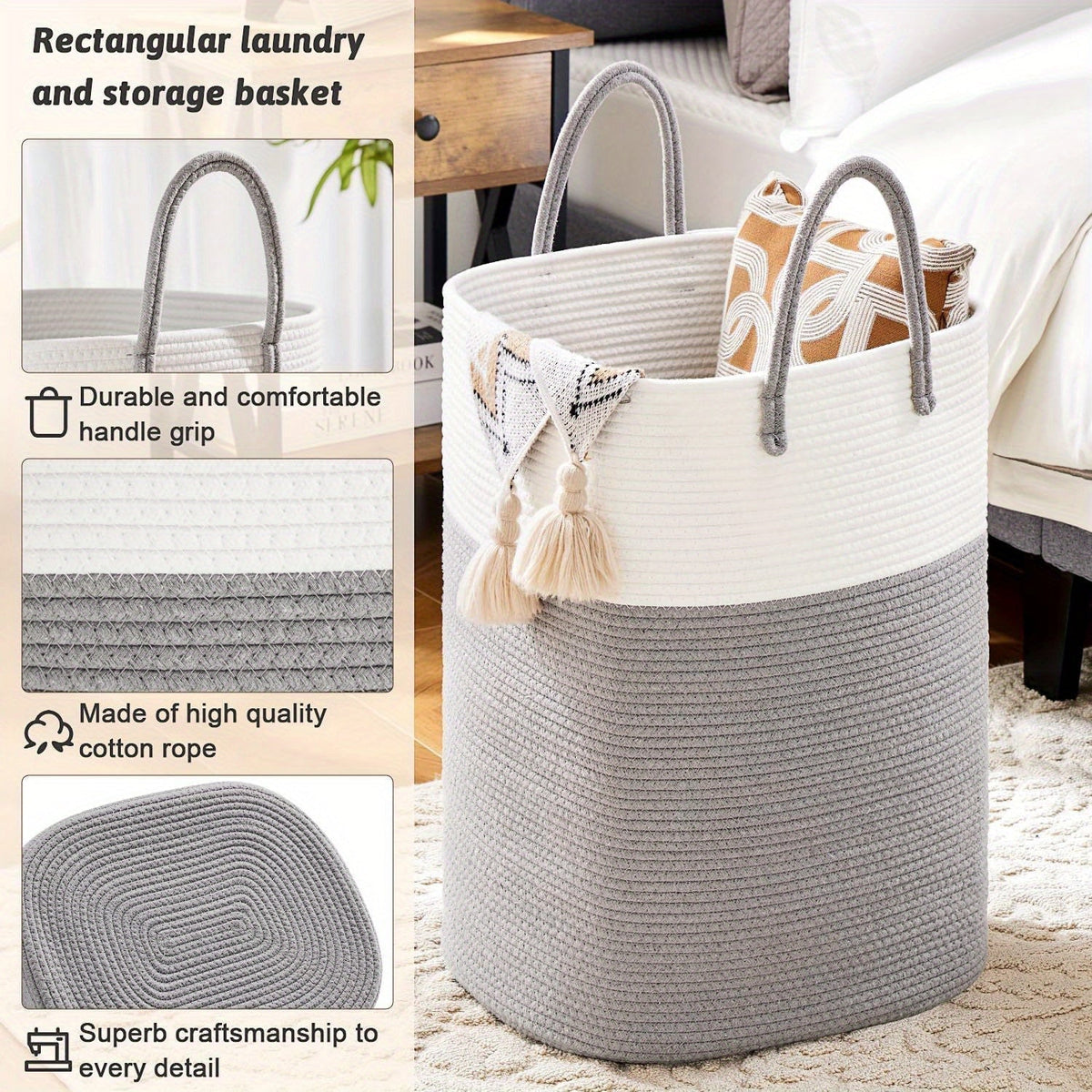 Cesto Portabiancheria Intrecciato Extra Large - Spazio per Tutte le Tue Cose, Resistente e Pratico