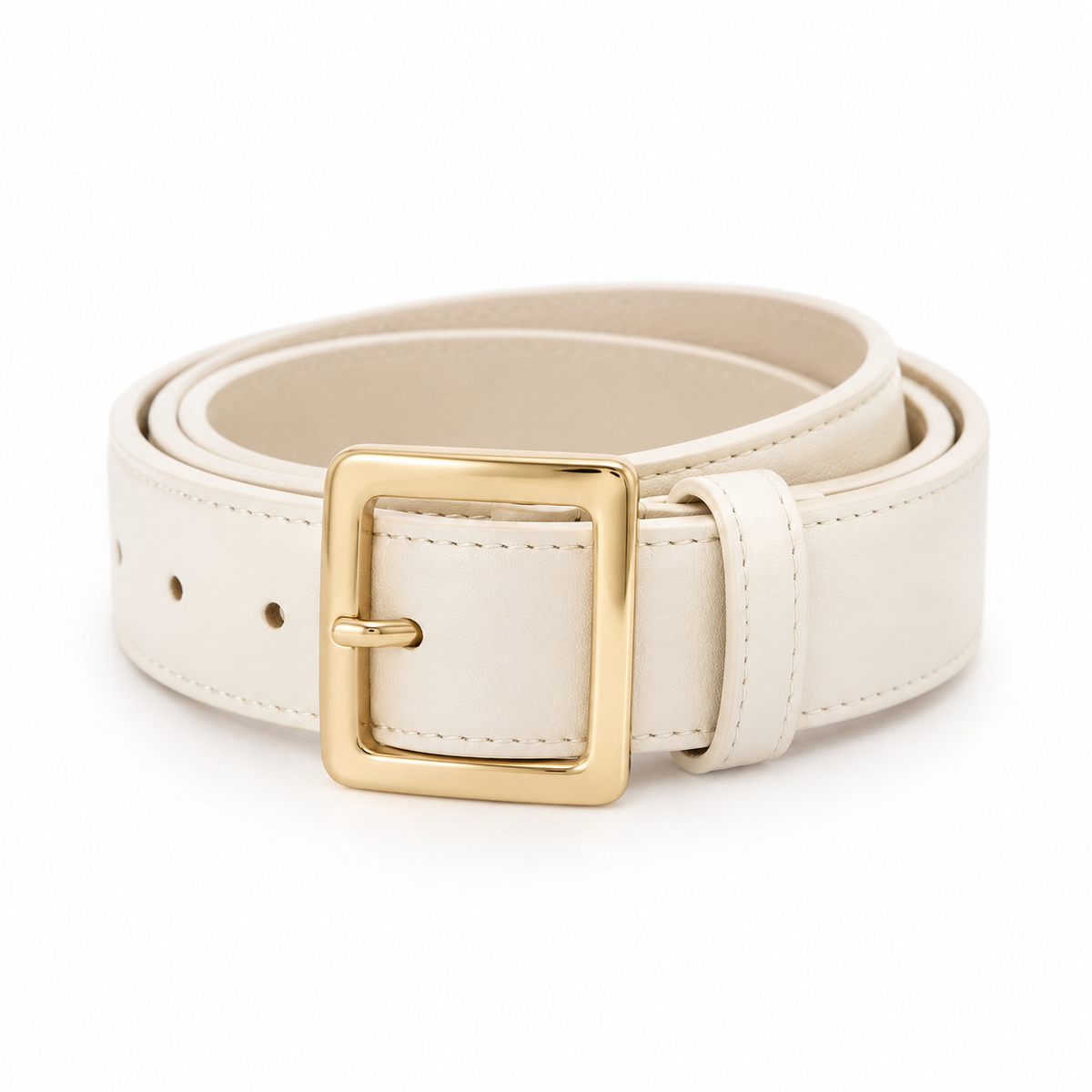 Cintura crema con fibbia dorata 3,5 cm unisex