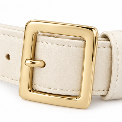 Cintura crema con fibbia dorata 3,5 cm unisex