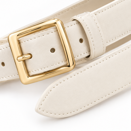 Cintura crema con fibbia dorata 3,5 cm unisex