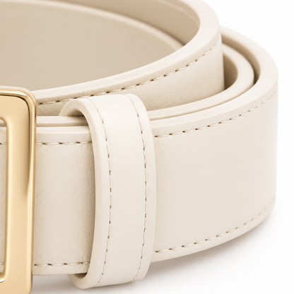 Cintura crema con fibbia dorata 3,5 cm unisex