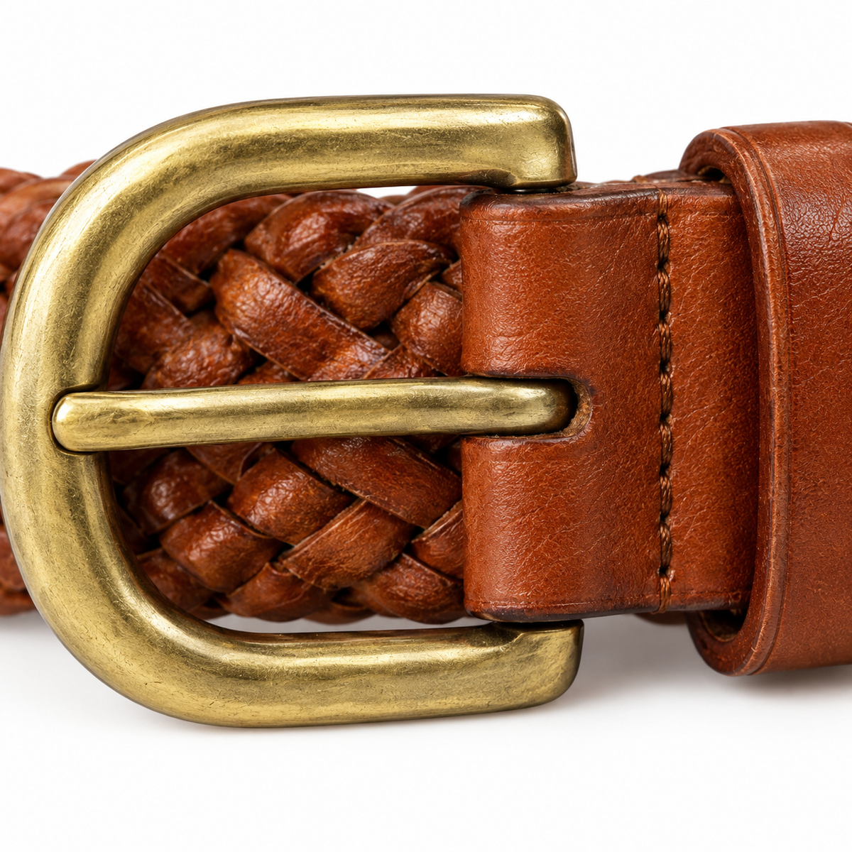 Cintura intrecciata marrone Rassivo 3,5 cm con fibbia in ottone senza fori fissi