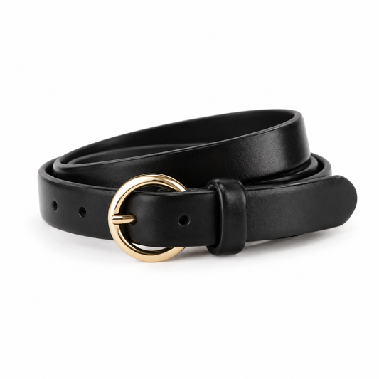 Cintura nera con fibbia dorata 3 cm unisex in pelle vegana Rassivo