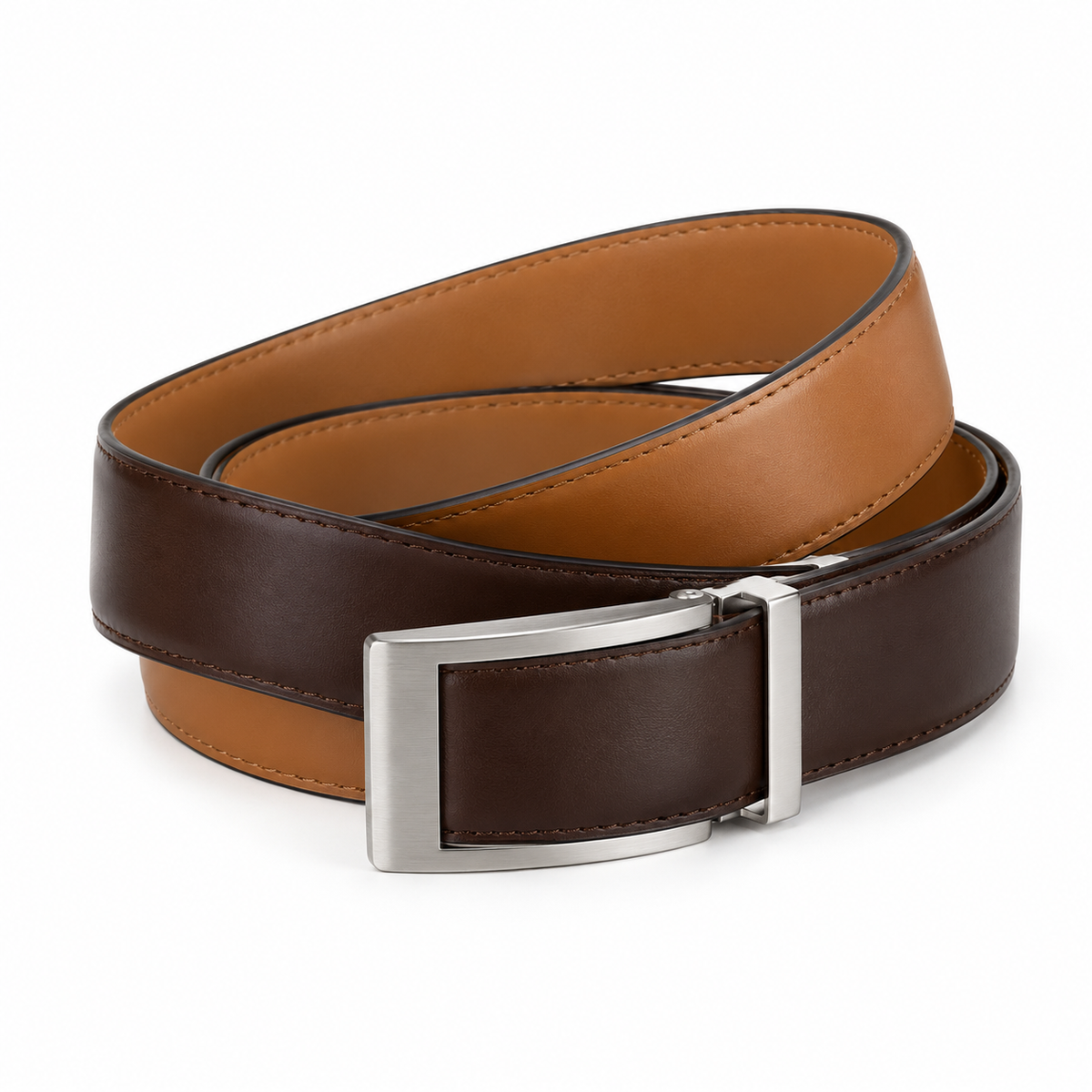 Cintura reversibile 3,5 cm marrone e marrone chiaro due cinture in una