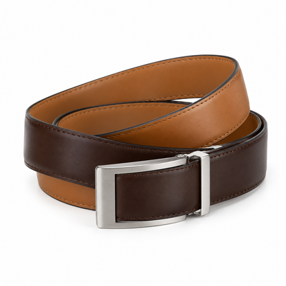 Cintura reversibile 3,5 cm marrone e marrone chiaro due cinture in una