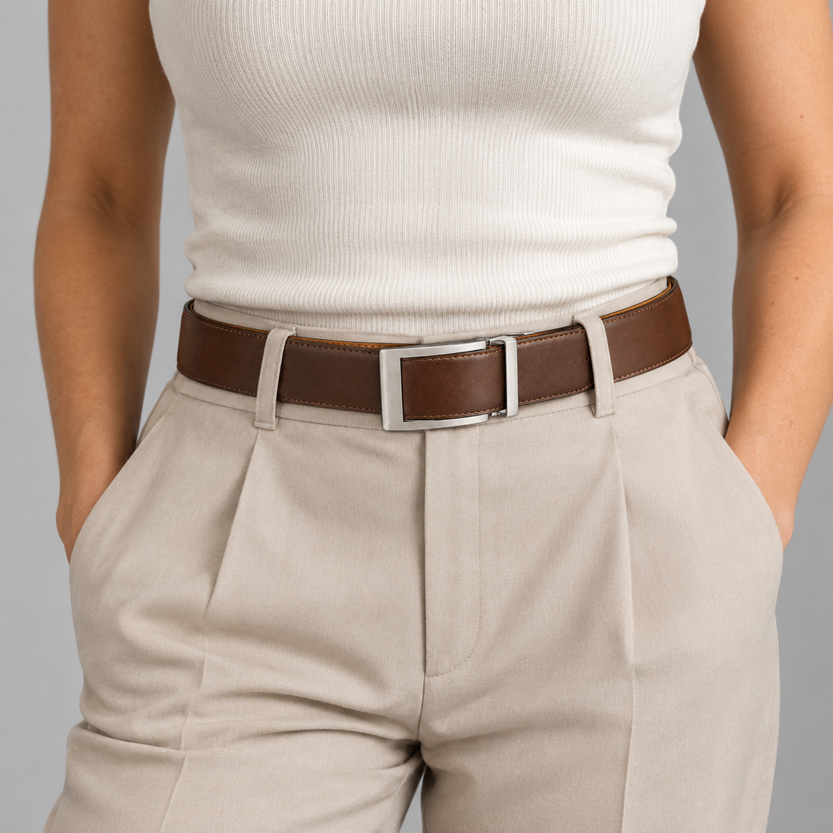Cintura reversibile 3,5 cm marrone e marrone chiaro due cinture in una