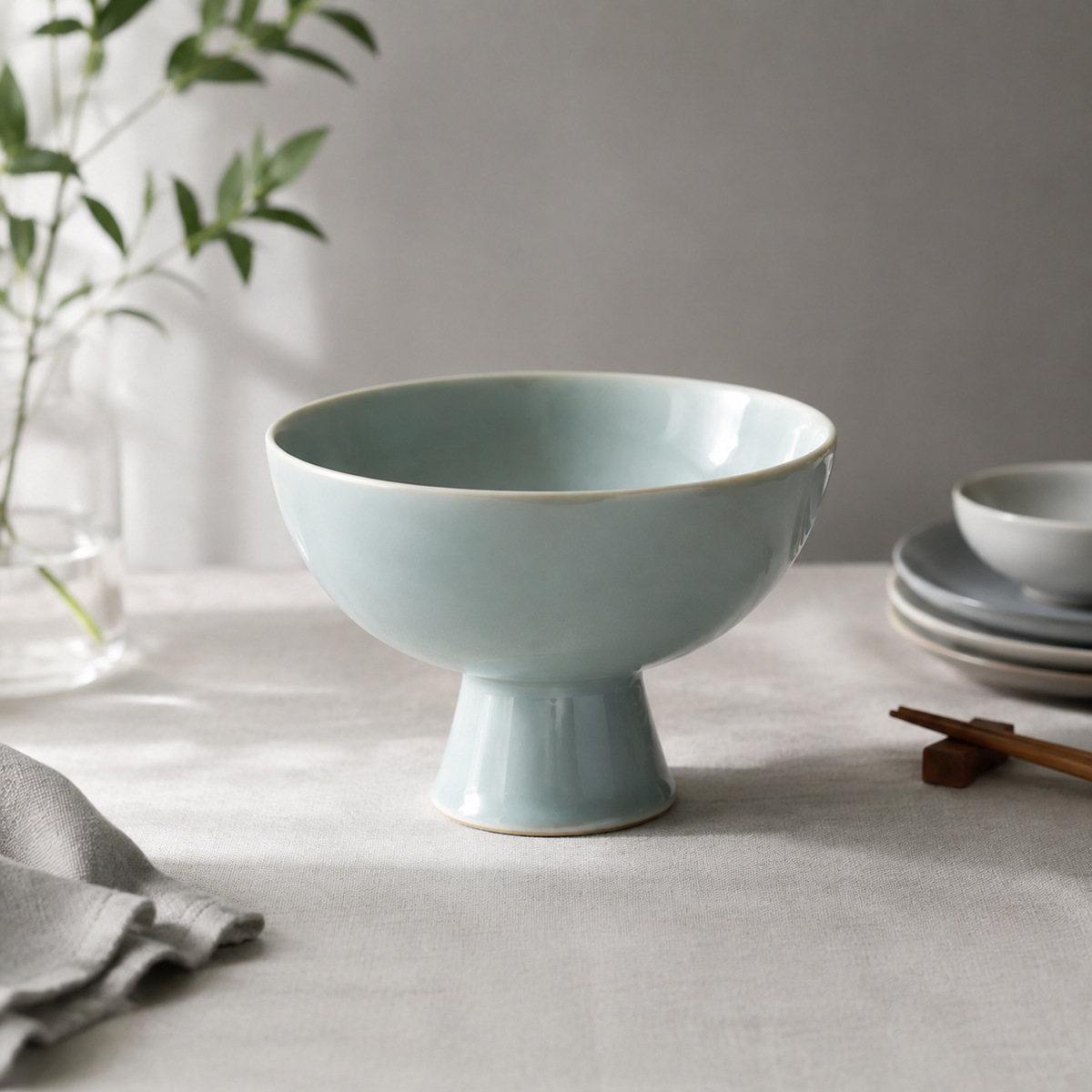 Ciotola su piedistallo azzurro cielo Rassivo 20 cm in ceramica rialzata decorativa