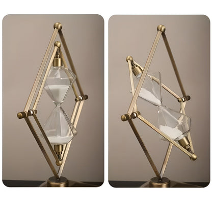 Clessidra con struttura geometrica in metallo – Timer da meditazione con sabbia bianca