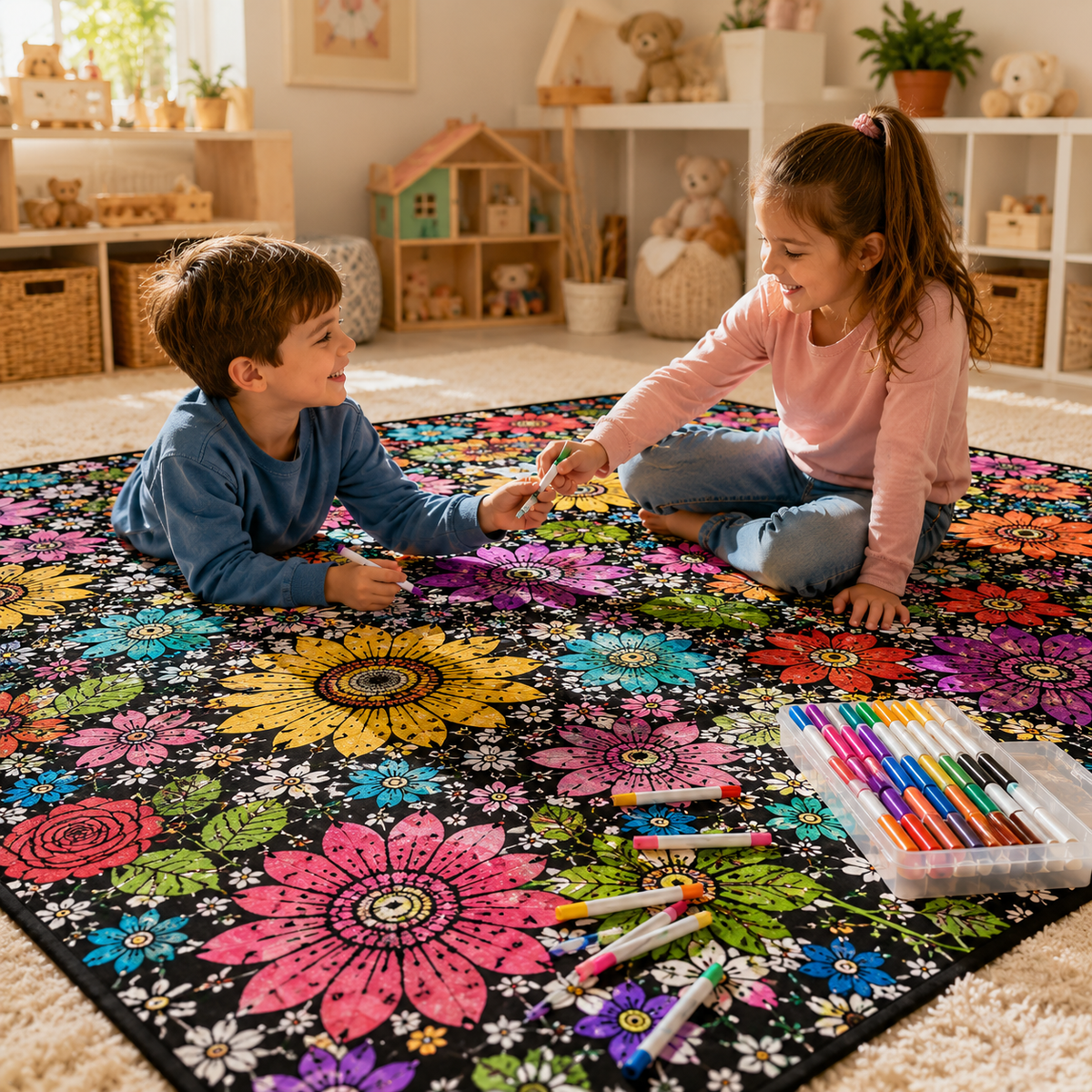 Coperta da colorare per bambini, tessuto morbido in peluche, lavabile e riutilizzabile