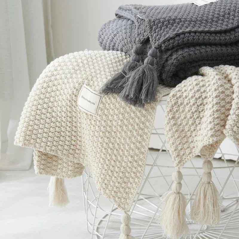 Coperta in Lana Lavorata a Maglia Stile Scandinavo Aurora