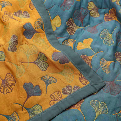 Coperta reversibile in cotone con motivo a foglie di ginkgo per camera da letto