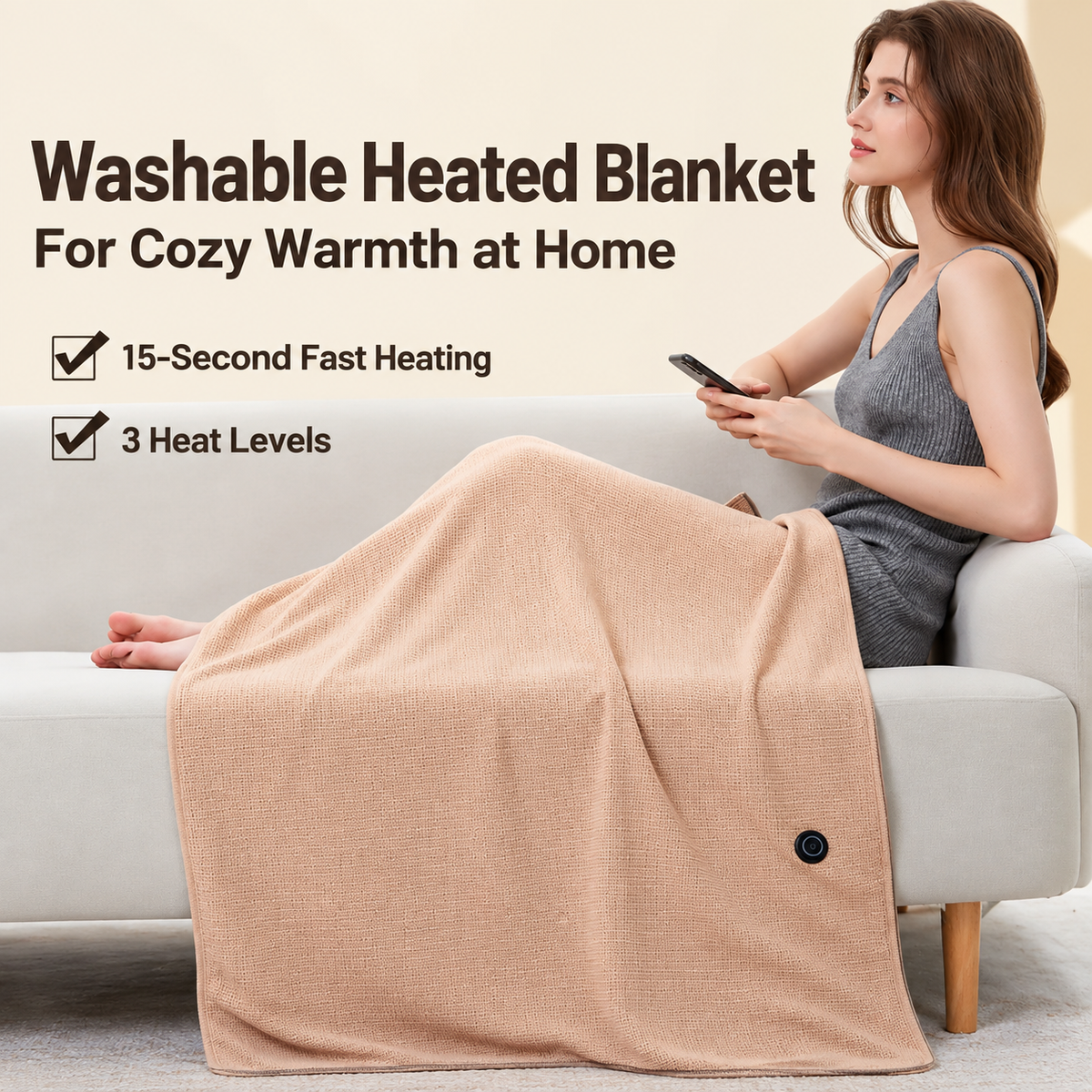 Coperta riscaldata elettrica con 3 livelli di calore, 8 zone riscaldanti, alimentazione USB, lavabile e powerbank inclus