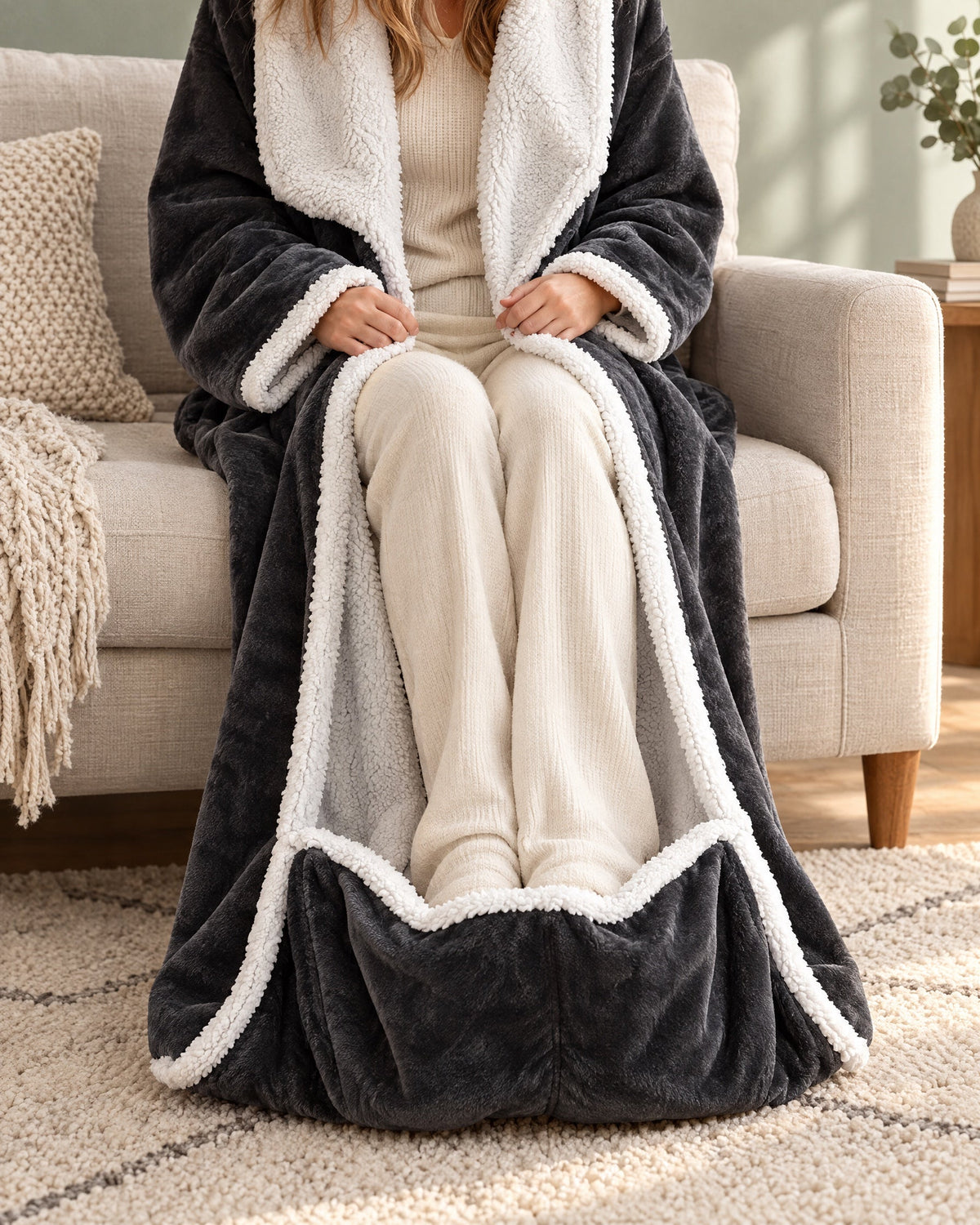 Coperta riscaldata indossabile con maniche e tasca per i piedi
