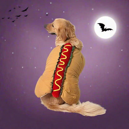 Costume da hot dog per cani, outfit Halloween monopezzo con cinghie regolabili in velcro, taglie XS–2XL