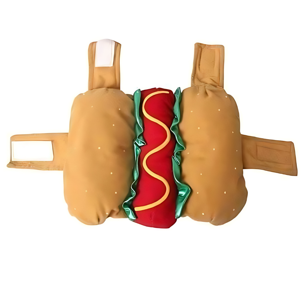Costume da hot dog per cani, outfit Halloween monopezzo con cinghie regolabili in velcro, taglie XS–2XL