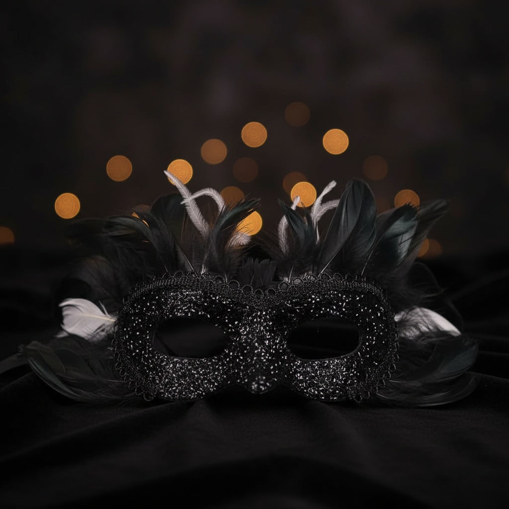 Costume Halloween bambina, vestito a pois Dalmata bianco e nero con mantello, poliestere, maschera con piume e parrucca 
