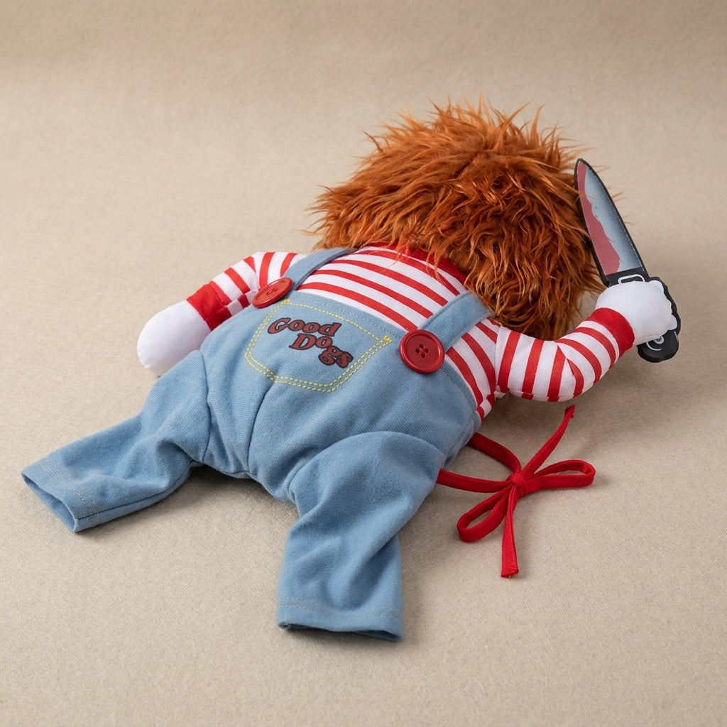 Costume di Halloween per cani con parrucca e coltello finto
