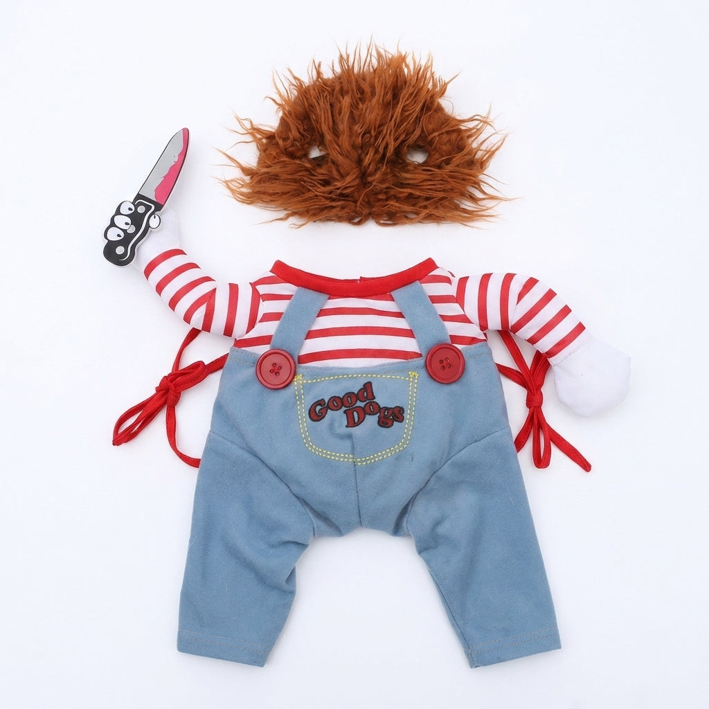 Costume di Halloween per cani con parrucca e coltello finto