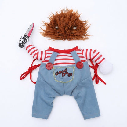 Costume di Halloween per cani con parrucca e coltello finto