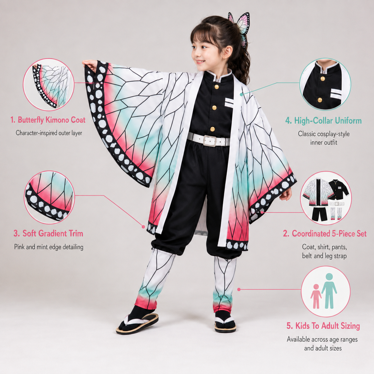 Costume Halloween kimono anime con spada per cosplay