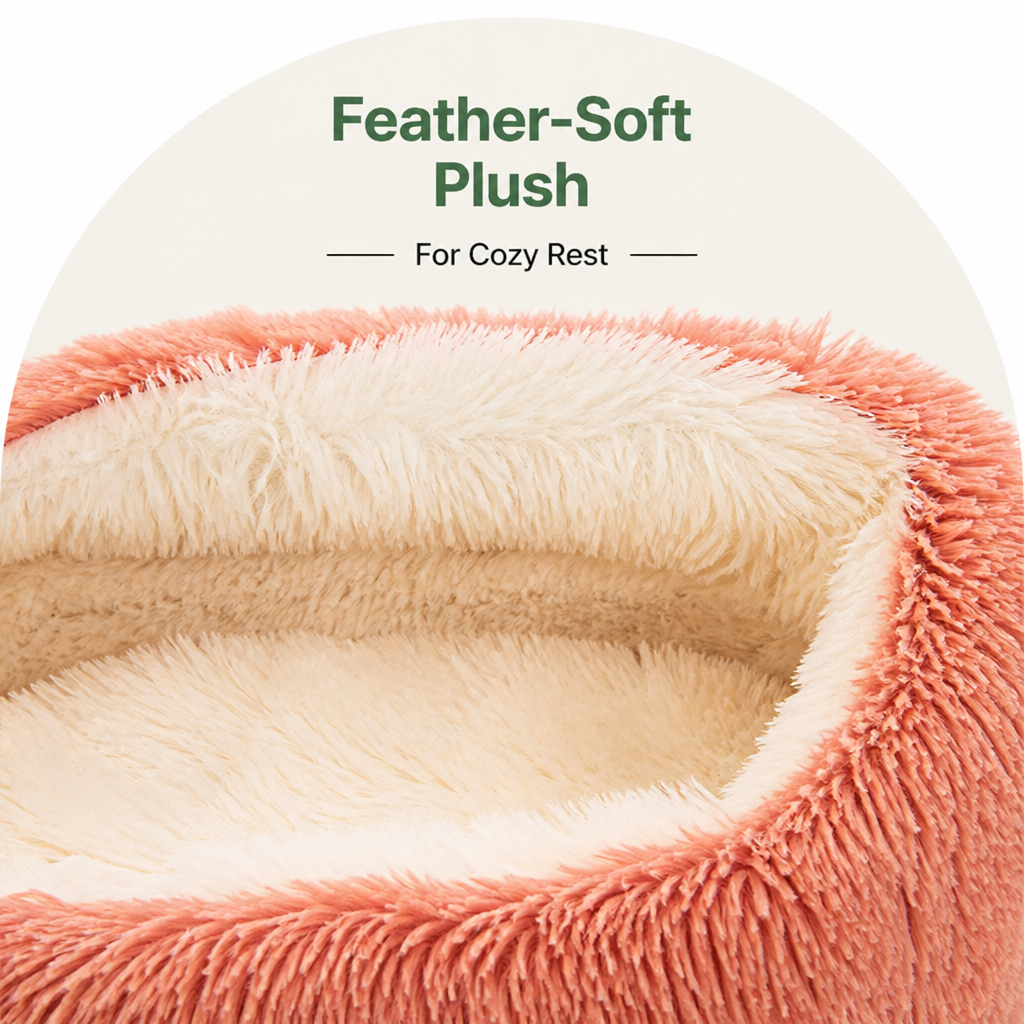 Cuccia semi-chiusa in peluche per animali domestici (cuscino rimovibile e lavabile)