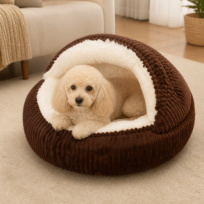 Cuccia semi-chiusa in peluche per animali domestici (cuscino rimovibile e lavabile)