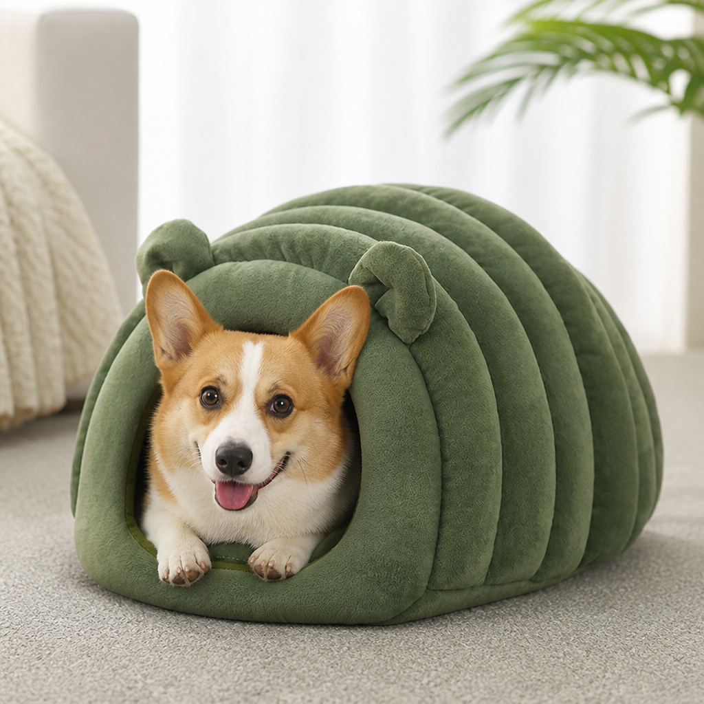 Cuccia semi-chiusa in peluche sherpa per animali domestici