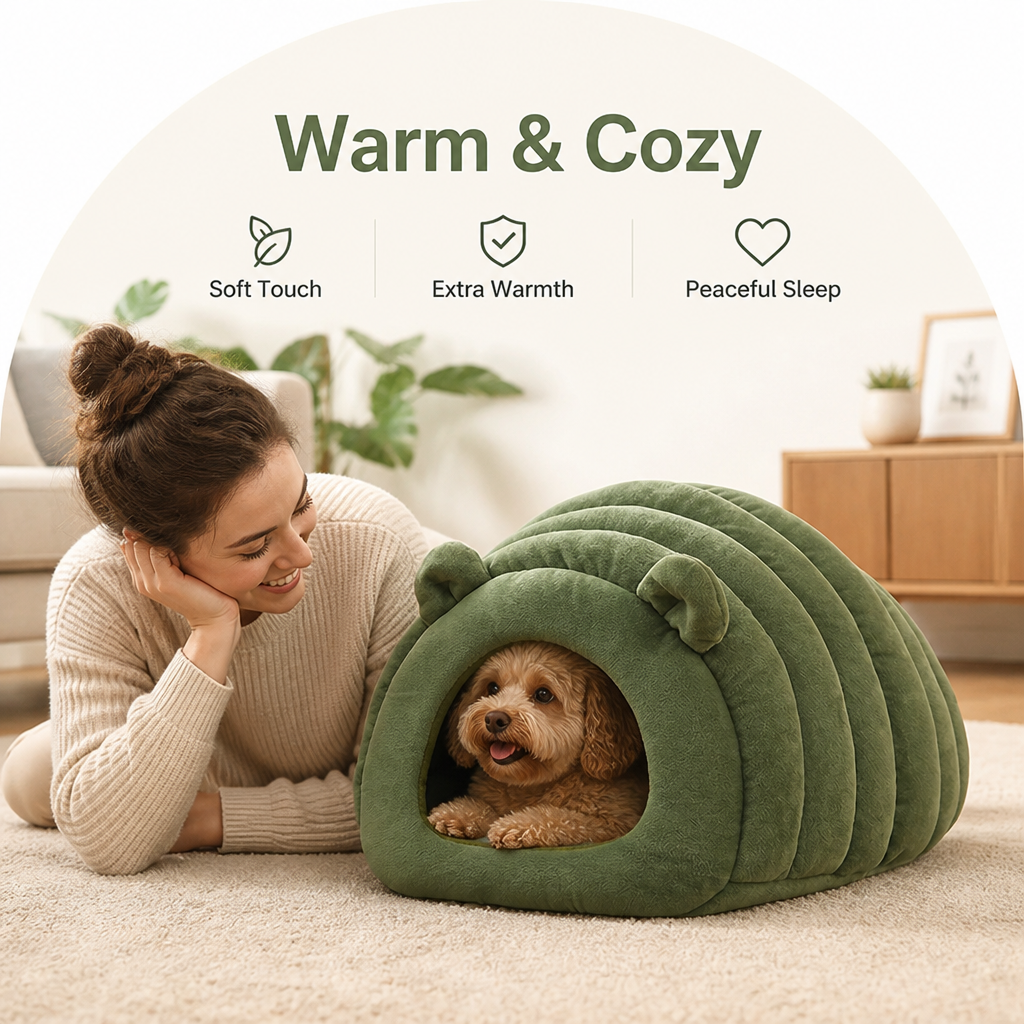 Cuccia semi-chiusa in peluche sherpa per animali domestici
