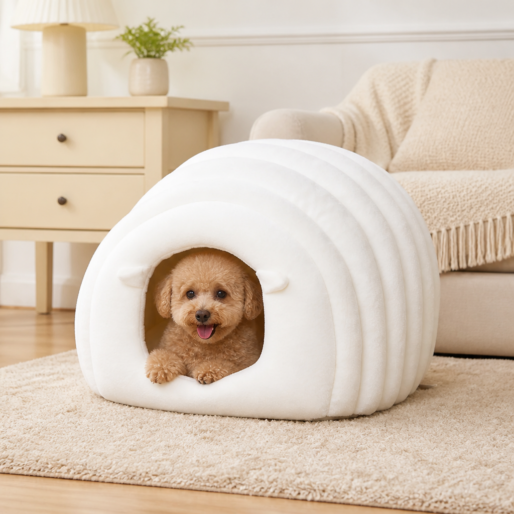 Cuccia semi-chiusa in peluche sherpa per animali domestici